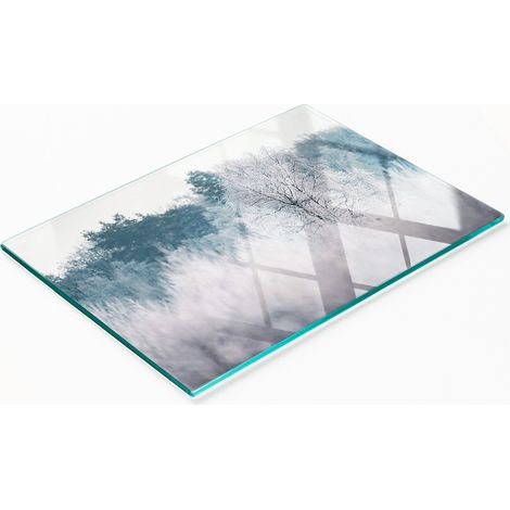 Tabla de cocina de vidrio templado con gráficos decorativos de árboles de invierno, 80x52 cm. (1/5)