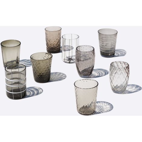 Zafferano Melting Pot Set 6 Bicchieri Monocolore - Grigio - Vetro Soffiato a Mano, 32 cl - Tumbler Artigianali per Acqua e Cocktail
