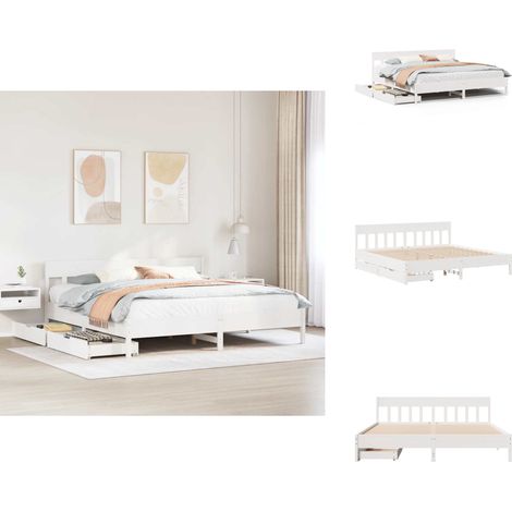 Massivholzbett ohne Matratze Weiß 180x200 cm Kiefernholz - Bettgestell - Bettgestelle - Schlafzimmermöbel - Schlafzimmerbett (1/5)