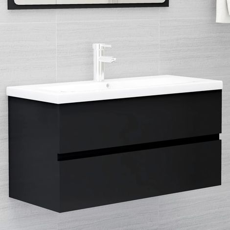 Armoire d'évier avec lavabo intégré noir bois d'ingénierie (1/5)