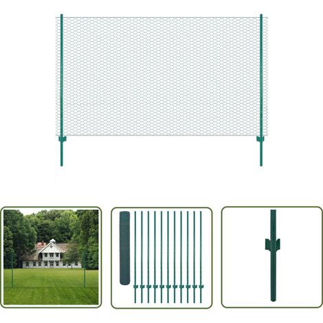 SKM Clôture en grillage métallique avec poteaux Acier 25x2 m Vert (1/4)