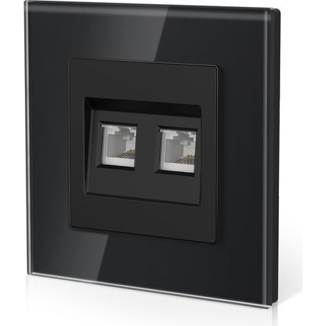Double Boîte Réseau Individuelle CAT6 En Verre, Prise En Verre Griffes, Série E, 86mm Noir (1/5)