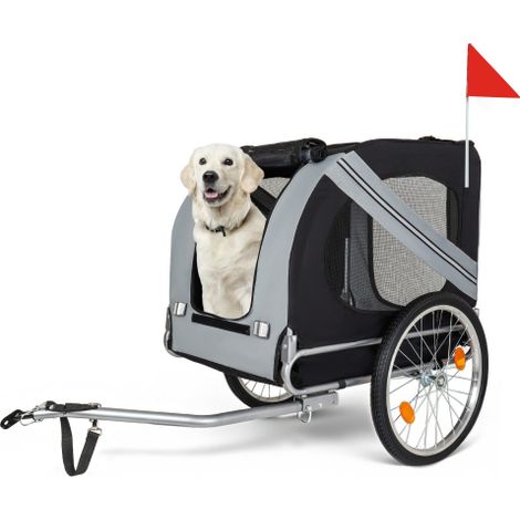 Rimorchio per bicicletta per cani (fino a 40 kg) grigio-nero con gancio girevole di sicurezza, rimorchio per bicicletta da carico con zanzariera e copertura antipioggia (1/5)