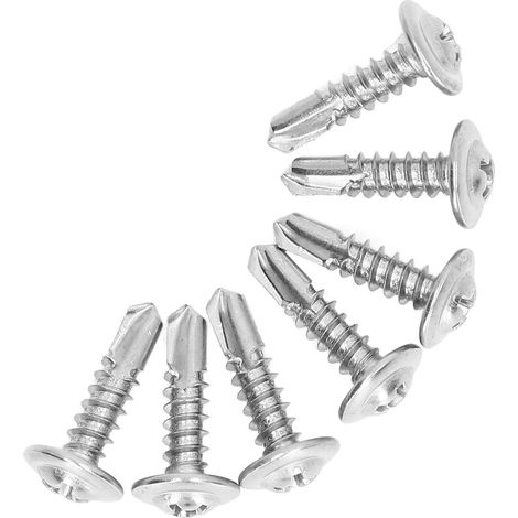 Vis à métaux autoforeuse inox 410, tête plate avec rondelle, pour industrie mécanique, 4,8 x 19 mm, lot de 100 pièces (1/5)