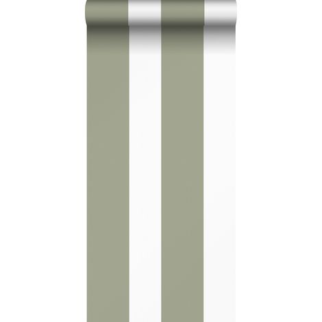 papier peint à rayures vert olive grisé et blanc - Sanders & Sanders (1/5)