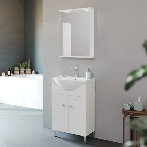 Mobile bagno a terra 55 cm Creta bianco lucido con lavabo e specchio (1/5)