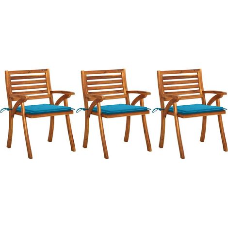 Lot de 3 Chaises de salle à manger de jardin avec coussins - Chaises à dîner de jardin Acacia massif BV764204 - BonneVie (1/5)