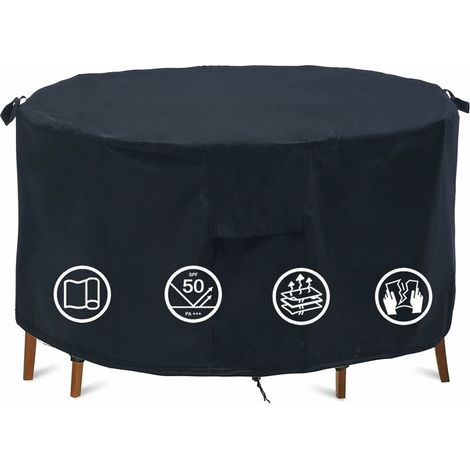 (Noir 180x90) housse de mobilier de jardin imperméable, housse de table ronde de jardin, housse de table ronde de jardin, housse de table ronde d'extérieur, housse de patio, housse coupe-vent