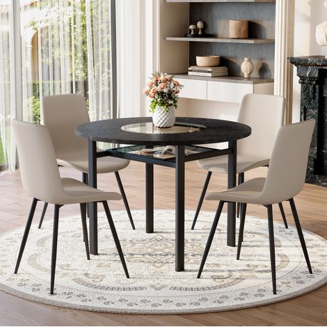 Runder Esstisch mit 4 PU-Stühlen, 100 cm, Schwarz/Grau, HAVRYA (1/5)