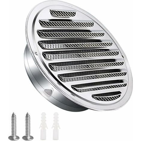 VMC ventilation grille, 100mm stainless steel ventilation grille with screws and plugs Weather protection Slats with mosquito net and buckle Round air outlet grille V (1/5)