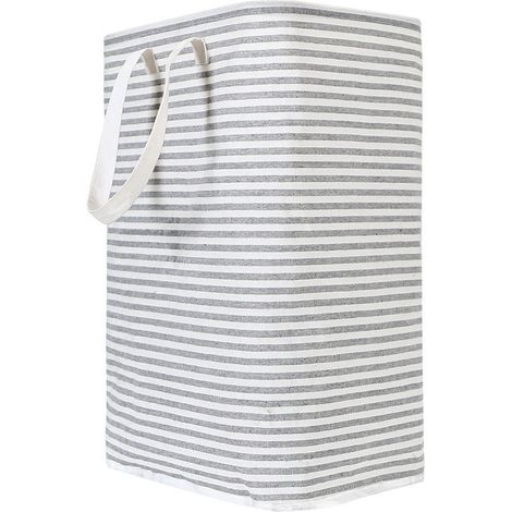 Panier à linge pliable gris de 72 litres, 40x30x60cm, tissu imperméable,Panier à linge sale pliable en tissu rayé (1/4)