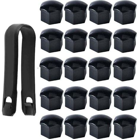 Bardusch-Haute qualité Boulon Ecrou Couvre 17 mm, Capuchons Protection Hexagonal Pour écrous de Roue, avec Outil Demontage (Paquet de 20, Noir) (1/4)
