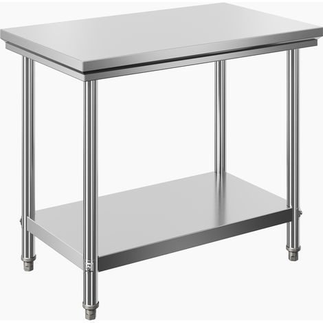 Wiltec Edelstahl Tisch Arbeitstisch Edelstahltisch mit Ablage 100x60x85cm für Gastro Küche Werkstatt Garten Keller mit höhenverstellbare Füßen