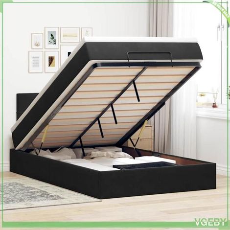 Lit ottoman avec matelas - 3311761 - Velours noir - 120x190 cm - Rangement coffre hydraulique (1/5)