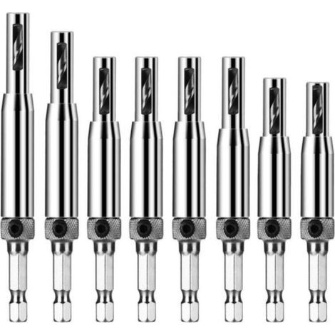8 PCS Foret à Centrer, Foret pour Charnière à Centrage Automatique, Outil de Perçage du Trou pour Le Travail Du Bois, Mèches de Perçage pour Fenêtre de Porte Ajustable (1/4)