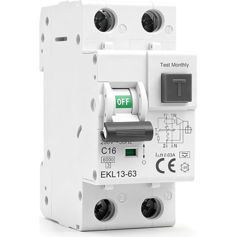 Disjoncteur différentiel 30mA 16A Type A RCBO 1P+N C16 6kA Courbe C (1/5)