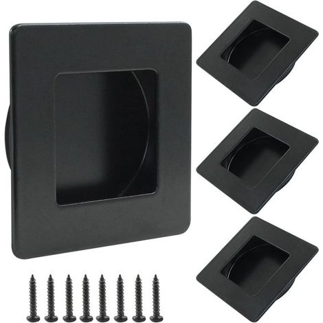 Ensemble de quatre pièces - poignée - 7 x 7 x 1,6 cm - acier inoxydable - vis incluses - carré (1/5)