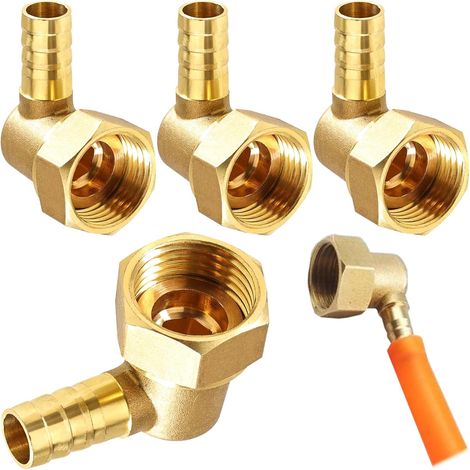 4 Pieces Pipe Fitting Brass Pipe Elbow, 10mm Barbed to G1/2 Female Thread Hose, Connector Hose Female to Swivel Nut for Water Fuel Air Package (1/5)