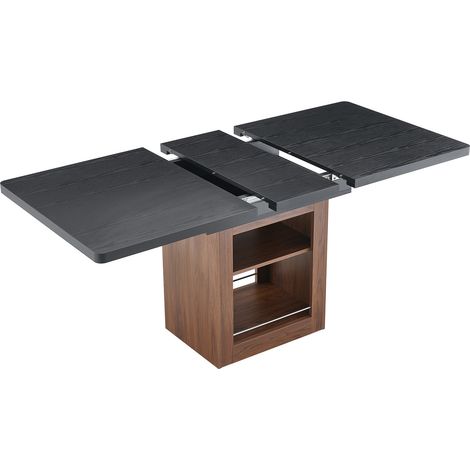 Mesa de comedor extensible de MDF con estante, negra y color nogal, 130-160 cm, HOMVRA (1/5)