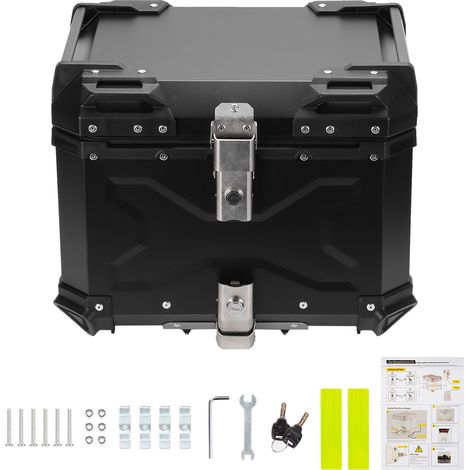 Bauletto da moto in lega di alluminio con interno in pelle e meccanismo di chiusura a sgancio rapido, nero, 45 L