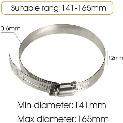 Stück 150 mm verstellbare Edelstahl-Schlauchschellen zur Befestigung flexibler Schläuche (141 mm-165 mm) (1/5)