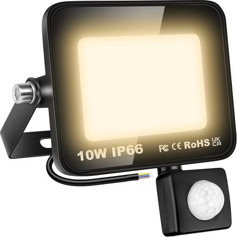 Projecteurs LED Extérieur 10W 1000LM Avec Detecteur de Mouvement Spot LED Extérieur 3500K Blanc Chaud IP66 Etanche Eclairage Exterieur Lumière de Sécurité LED pour Jardin Patio Garage
