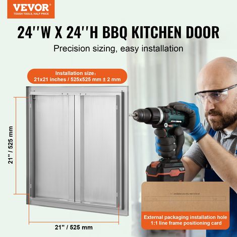 Porte d'Accès pour Barbecue, Double Porte de Cuisine Extérieure 610x610x45 mm, Porte Encastrée en Inox, avec Poignée Encastrée, pour Îlot de Barbecue, Station de Grillades, Placard Extérieure (1/5)