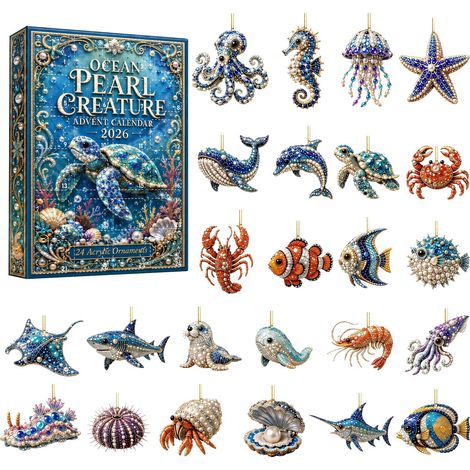 Décoration de Noël sous-marine en acrylique double face, coffret cadeau surprise, avec compte à rebours de Noël et créature sous-marine. (1/5)