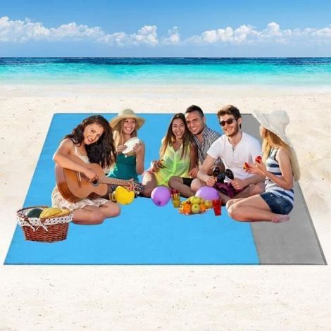 Strandmatte, sandfreie Picknickdecke 210 x 200 cm, tragbar, wasserdicht, faltbar, mit 4 Heringen für Strand und Camping (1/5)