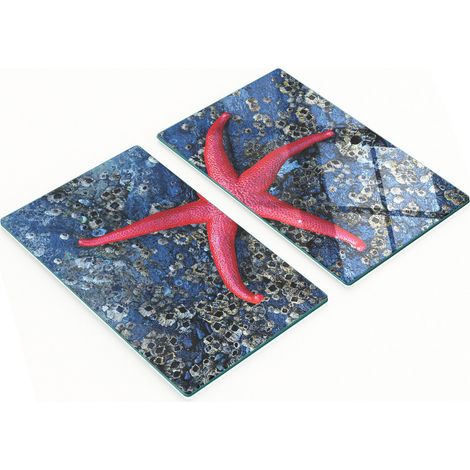 Juego de dos tablas de cocina de cristal con forma de estrella de mar roja, 2x30x52 cm.