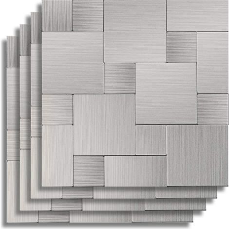 Crédence Adhésive Cuisine, Salle de Bain, Travertin, Chrome, 4 Pièces, 25 x 25 cm, Crédence Épaisse, 3D, Carrelage Adhésif Mural, Lavable, Imperméable (1/5)