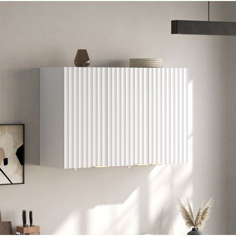 Meuble haut mural 90x29x60 cm en MDF blanc, 3 portes, rangement gain de place pour cuisine – MEUBLIV (1/5)