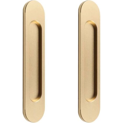 Beito Poignée de porte coulissante auto-adhésive ovale pour porte coulissante 2 pièces en alliage d'aluminium doré mat affleurant poignée sans poinçon pour porte coulissante de grange Windows Ca (1/5)