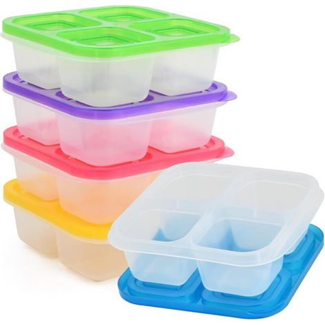 Set of 5 Lunch Boxes with 4 Compartments, Lunch Box for Children and Adults, Kids Meal Tray with Compartments, Reusable Lunch Box for Travel (1/5)