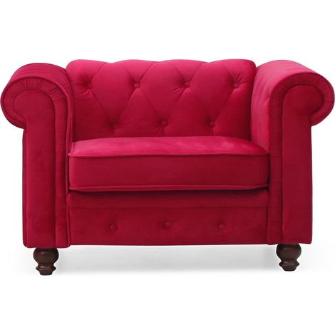 Grand fauteuil Chesterfield velours Rouge (1/5)