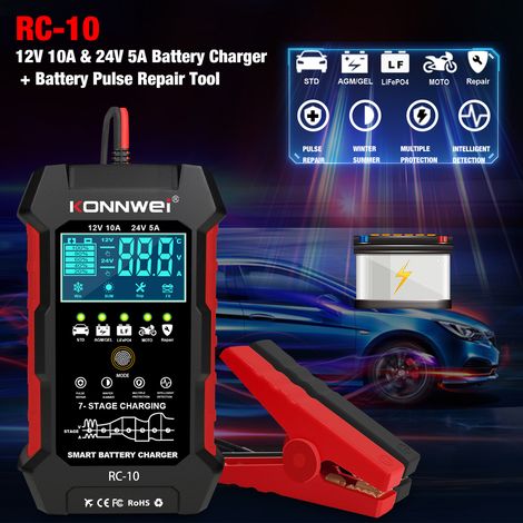 Chargeur de batterie 12V 10A et 24V 5A, outil de réparation d'impulsions pour Batteries automobiles et marines à décharge profonde (1/5)