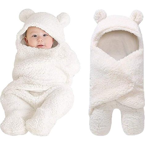 Couverture Emmaillotage Bébé - Capuche Ours - Pieds Séparés - Réglable Velcro - 61 x 28 x 3 cm - Pour Nouveau-Né 0-6 Mo - 1 Pièce