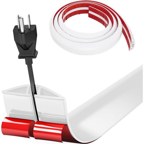 Cache Cable Sol, Petit Canal de câble Flexible,1M x 3cm Goulotte Passe Cable Sol Silicone, Cache Fil Électrique Sol Auto-Adhésif Facile à Couper Montage pour Tous Les Câbles (Blanc-Arrondi) (1/5)