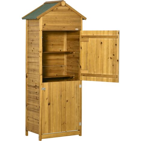 Gerätehaus Aus Naturholz, Geräteschrank, Gartenschrank, Gartenhaus, Geräteschuppen, 2 Regale, Wetterfest, 2 Türen, 79 X 49 X 191,5Cm