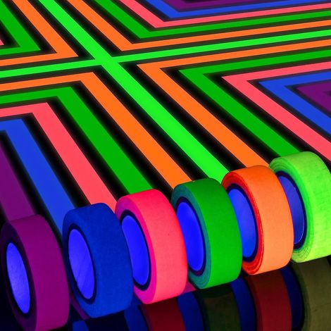Ruban adhésif fluorescent en tissu gaffer néon 6 couleurs, phosphorescent sous lumière noire UV, idéal pour les soirées UV, 15 mm x 5 m. (1/5)