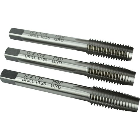 Faithfull ATS8181 HSS Straight Flute Tap Set – M12 x 1.75, 3-Piece Professional Tool Kit