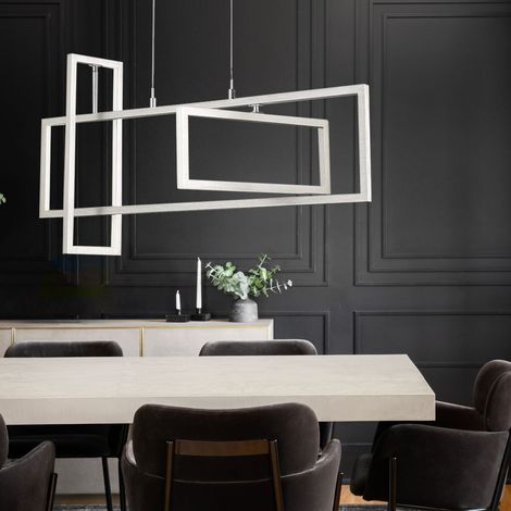 Pendelleuchte Hängelampe Esstischleuchte Designlampe Pendel, verstellbar, Metall, silber, eckig, 3x LED 44W 3300lm 3000K warmweiß, LxBxH 83x15x150 cm