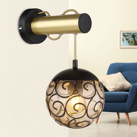 Lampada da parete per corridoio nero oro lampada da parete camera da letto fumo, ornamenti orientali, 1x E27, LxH 15 x 36 cm