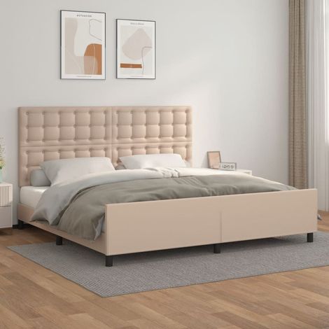 Lit adulte Contemporain Cadre de lit avec tête de lit Cappuccino 200x200 cm Similicuir 65250 (1/5)