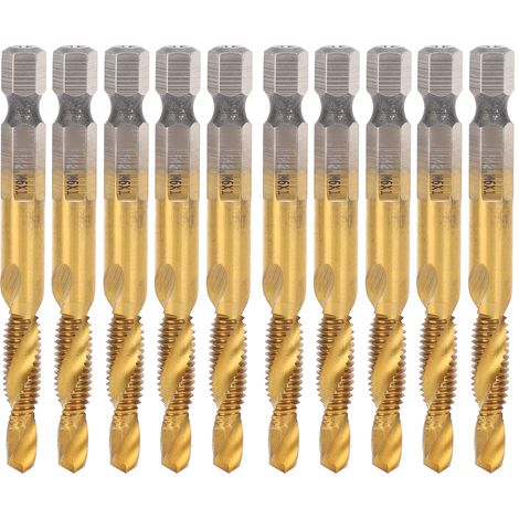 10Pcs Hex Shank Screw Tap M6‑Drill 5.0 Coated Composite Spiral Flute Tap Accessory (1/5)