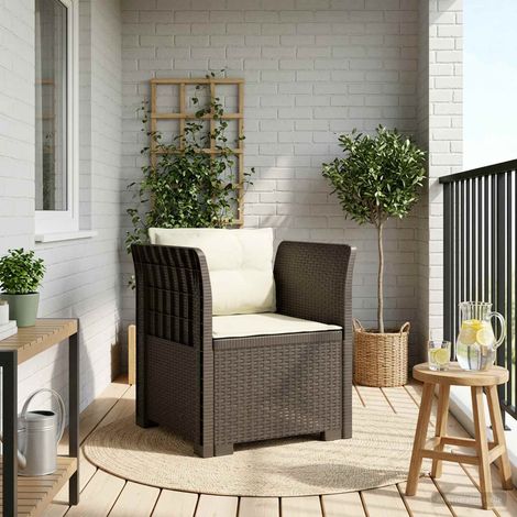 Fauteuil de Jardin 1 Place en Polypropylène Look Rotin Gris Clair avec Coussins Crème - PANGIVO (1/5)