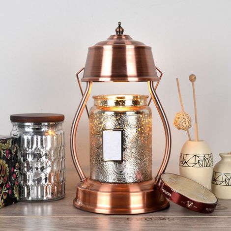 D‑WORK - Lampe Chauffante pour Bougie Parfumée - Hauteur 16 cm - Intensité Réglable - Diffusion de Parfum Sans Flamme - Design Élégant - Couleur Cuivre (1/5)