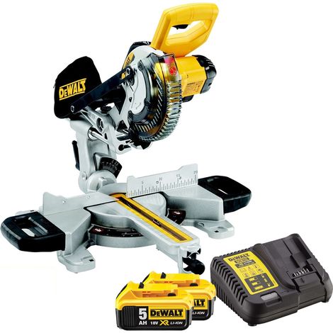 Dewalt DCS365P2 18v Cordless XPS 184mm Mitre Saw + 2 x 5.0ah Batteries + Charger (1/4)