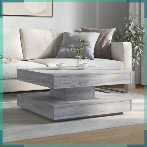 858484 Table basse rotative à 360 degrés sonoma gris 70x70x34,5 cm (1/5)