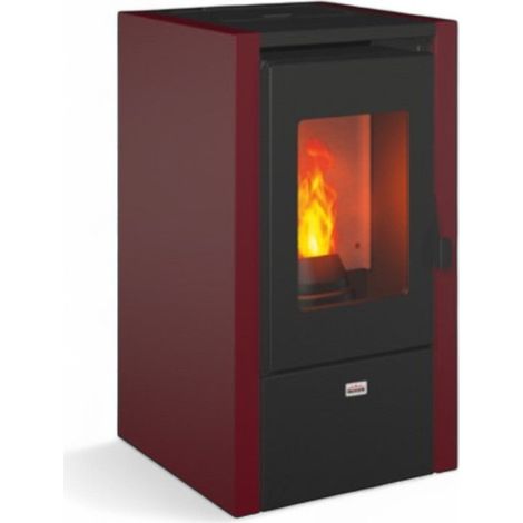 Stufa a pellet in acciaio 7 Kw A+ con uscita fumi posteriore 42,5x44xH76,5 cm Queen Little 6 -  Bordeaux (1/5)